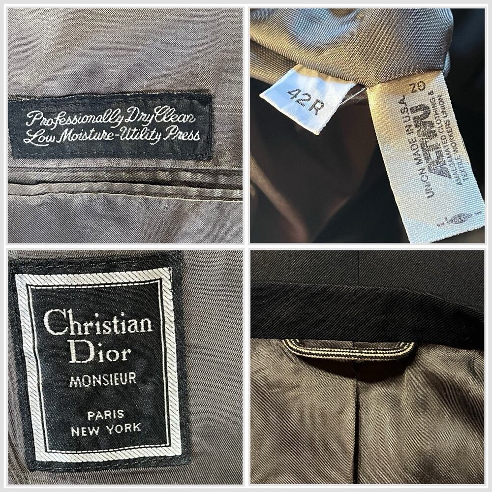 Vtg Christian Dior Monsieur 44R Black Gold Tone Buttons Designer Blazer - Picture 13 of 16